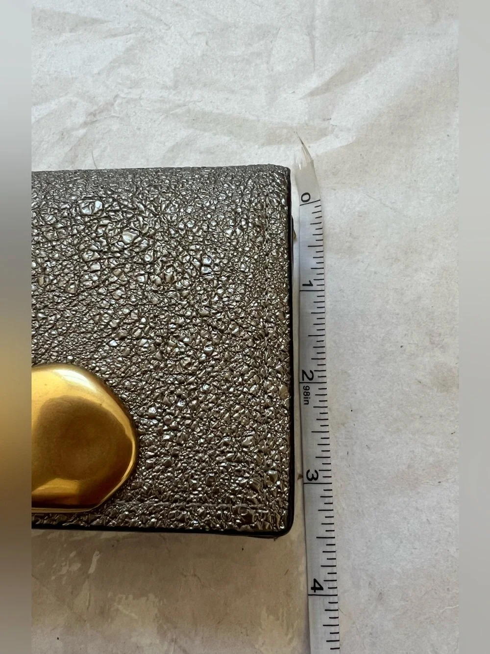 New Charles & Keith Small Crinkled Metallic Silver Wallet or Mini Bag Gold Accen